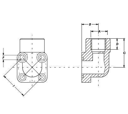 Portflange - vinkel alu. 4 x M6